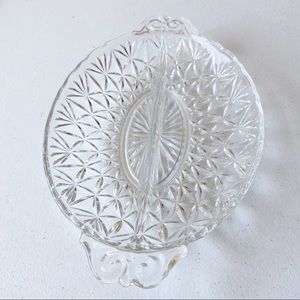 Vintage Glass Pressed Dish with Scroll Tabs
